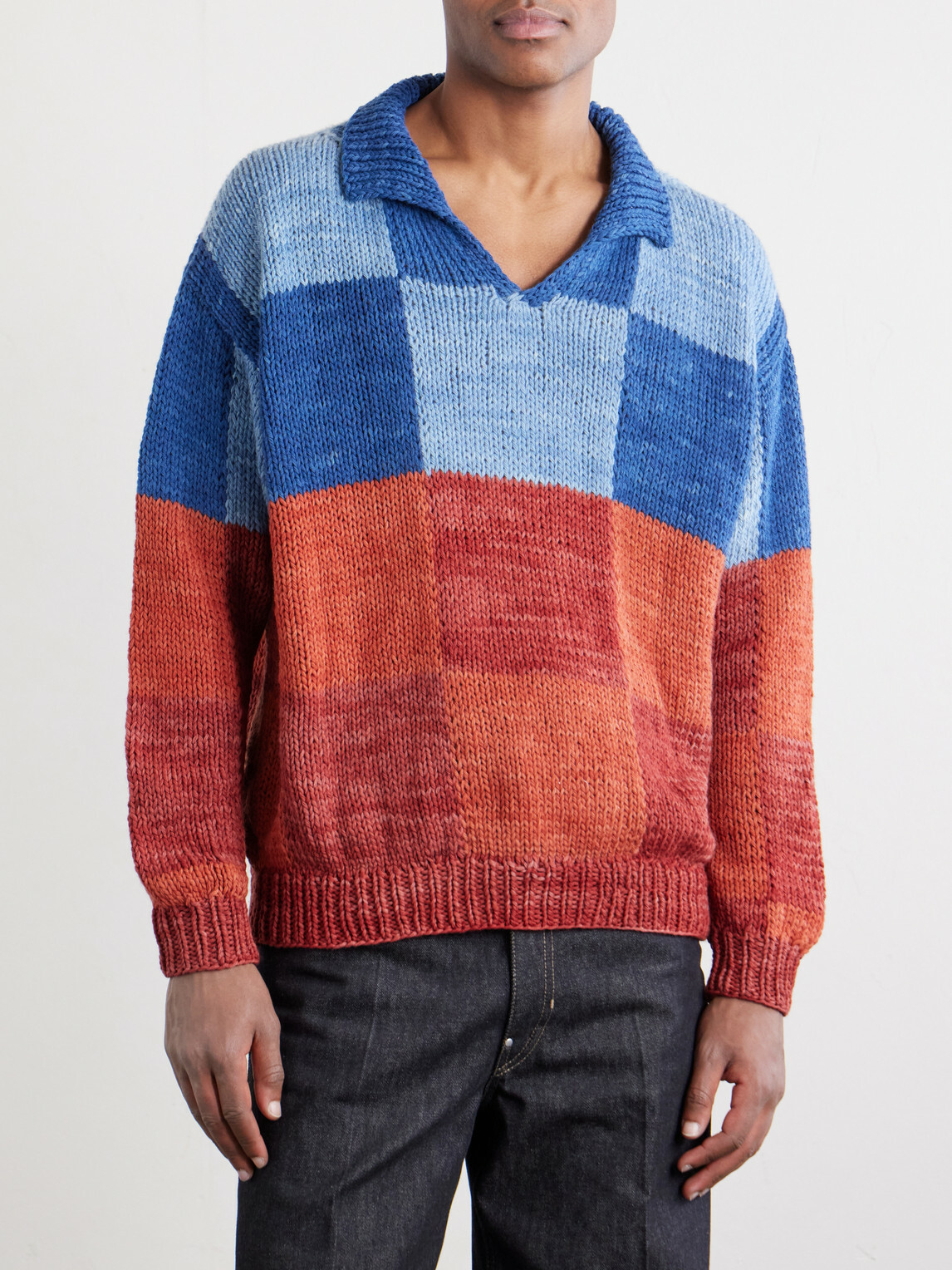 Kartik Research - Patchwork Knitted Wool Sweater - Red