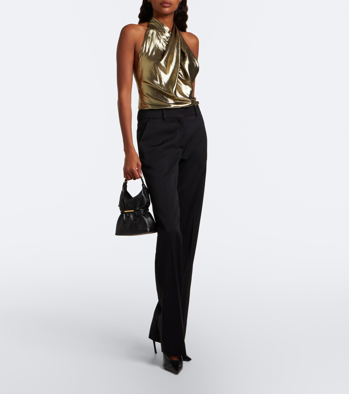 Balmain Draped halterneck silk-blend top