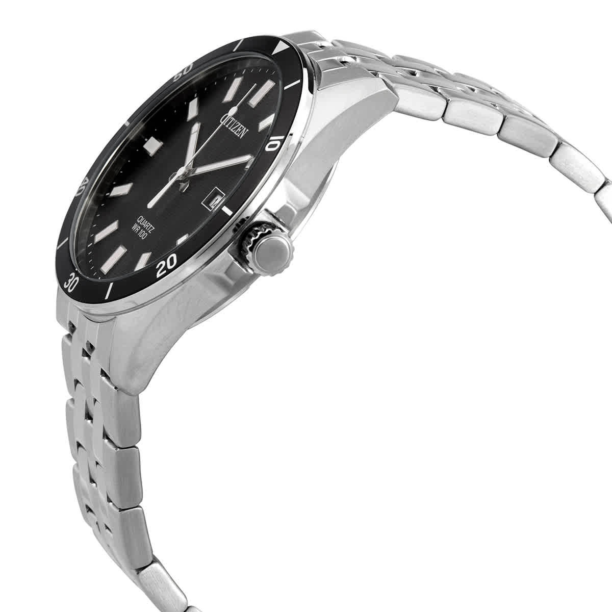Citizen Quartz Black Dial Stainless Steel Mens Watch BI5050-54E