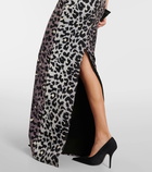 Alex Perry Leopard-print strapless velvet midi dress