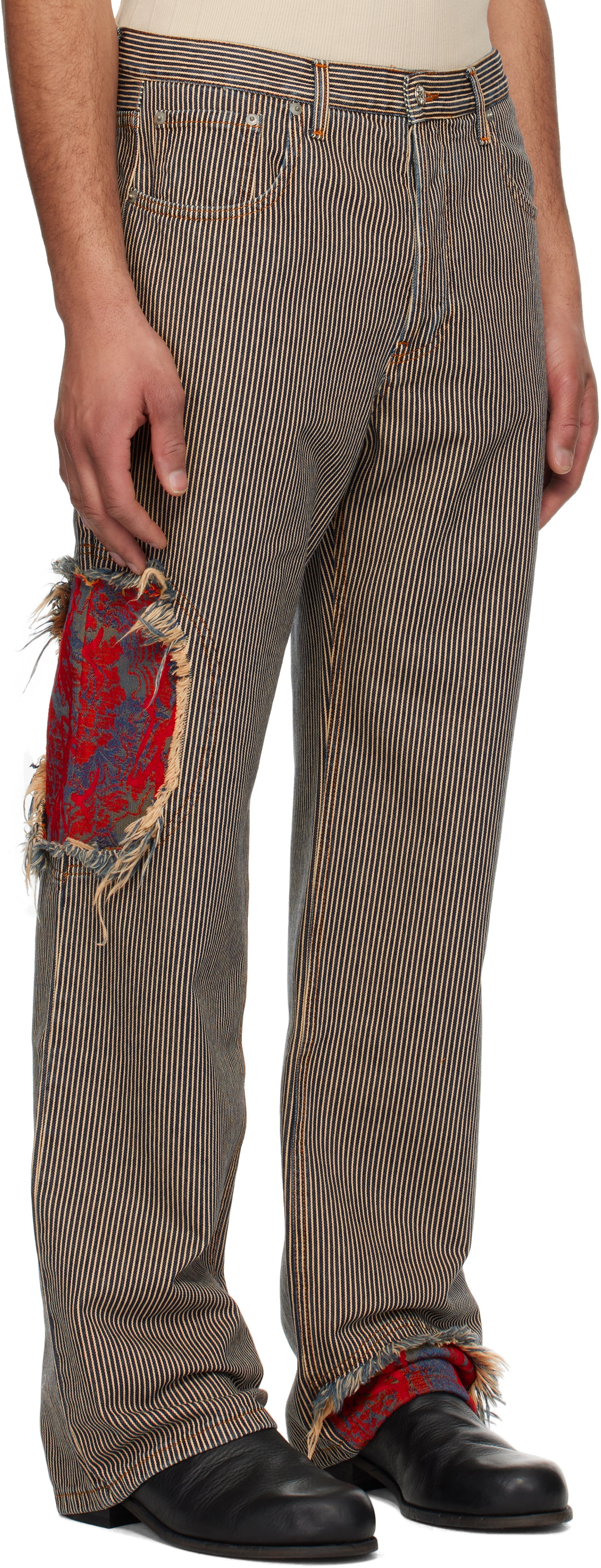 Edward Cuming Navy & Beige Jacquard Circle Window Jeans