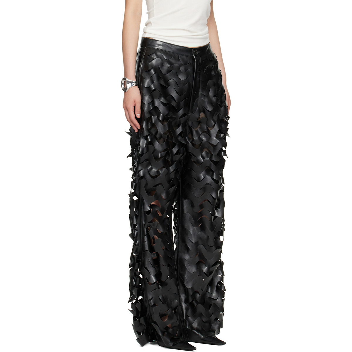 LU'U DAN Black Laser Cut Faux-Leather Trousers