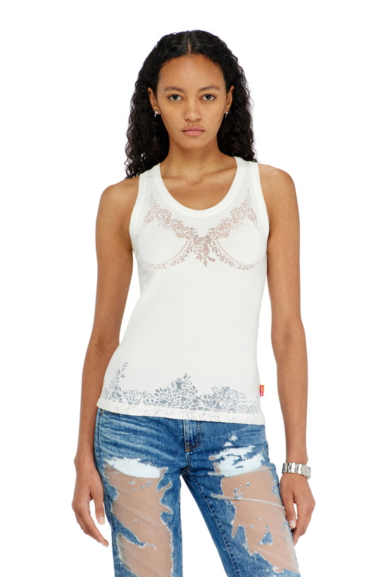Photo: Diesel Tank top with devoré lace effect - T-Shirts Womens in White