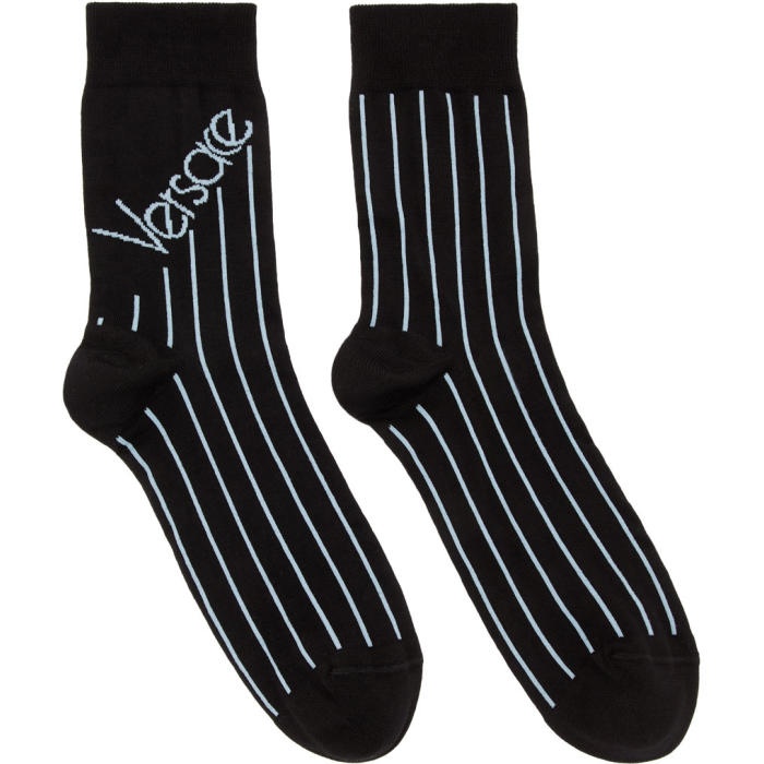 Photo: Versace Black and Blue Striped Logo Socks