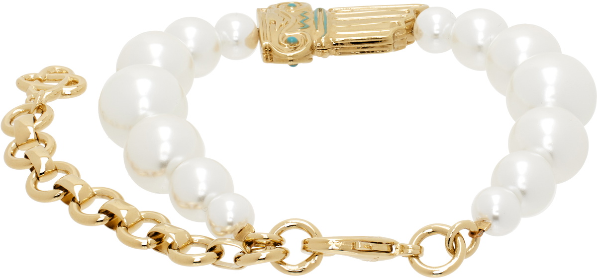 Casablanca Gold & White Gradient Faux-Pearl Column Bracelet