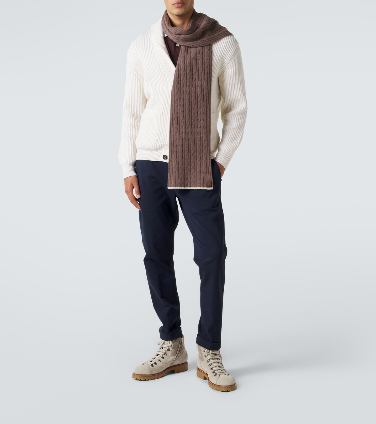 Eleventy Cable-knit cashmere scarf