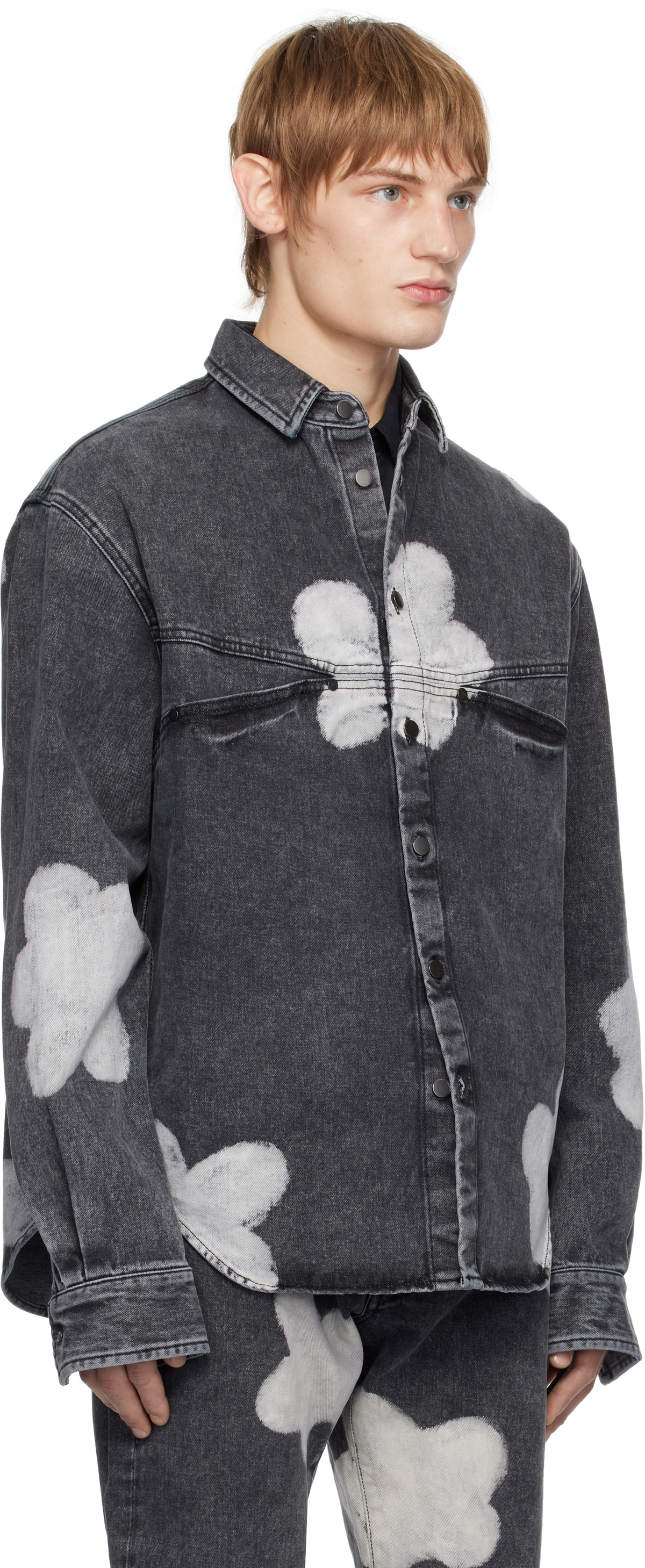 FORMA Black Bleached Flowers Denim Shirt