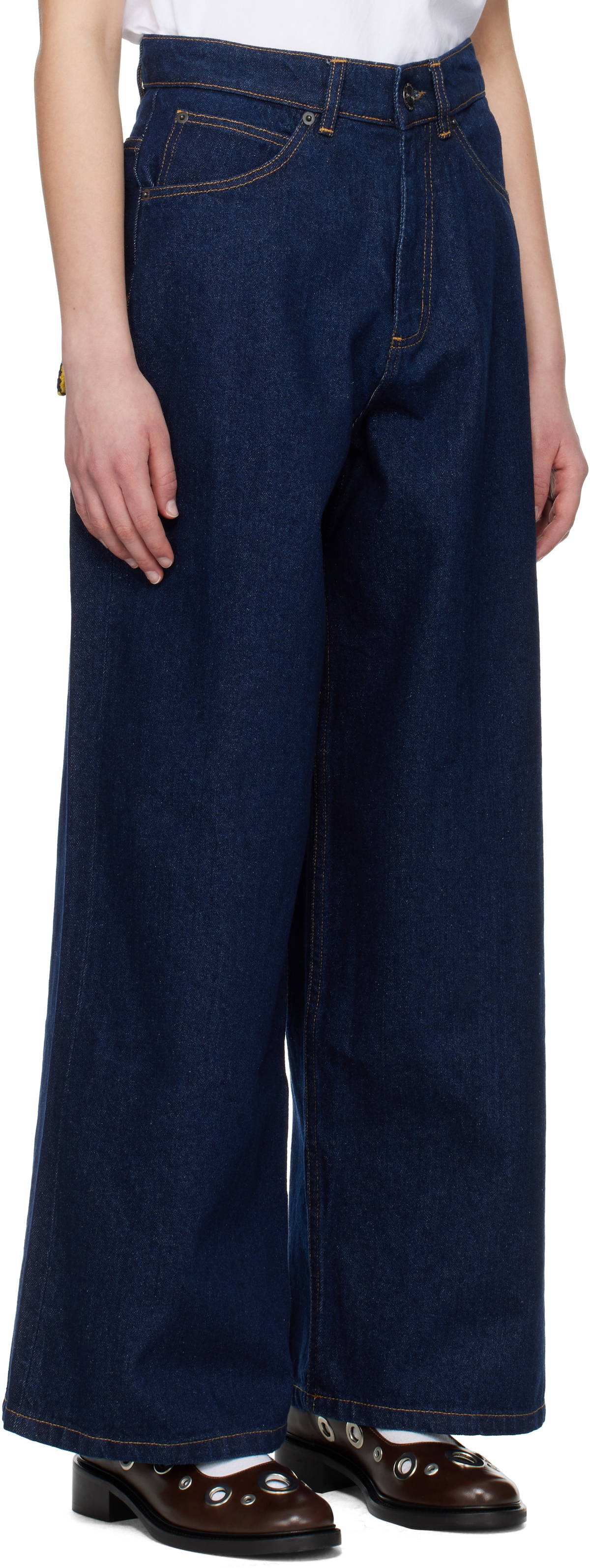 Charles Jeffrey LOVERBOY Navy Knit Patch Wide Leg Jeans