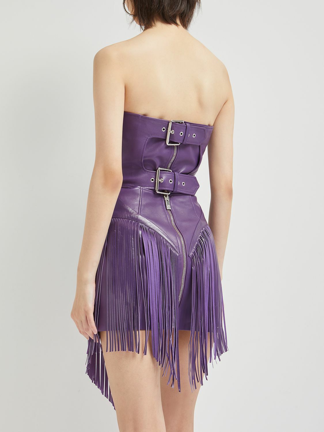 VERSACE - Leather Fringed Mini Dress