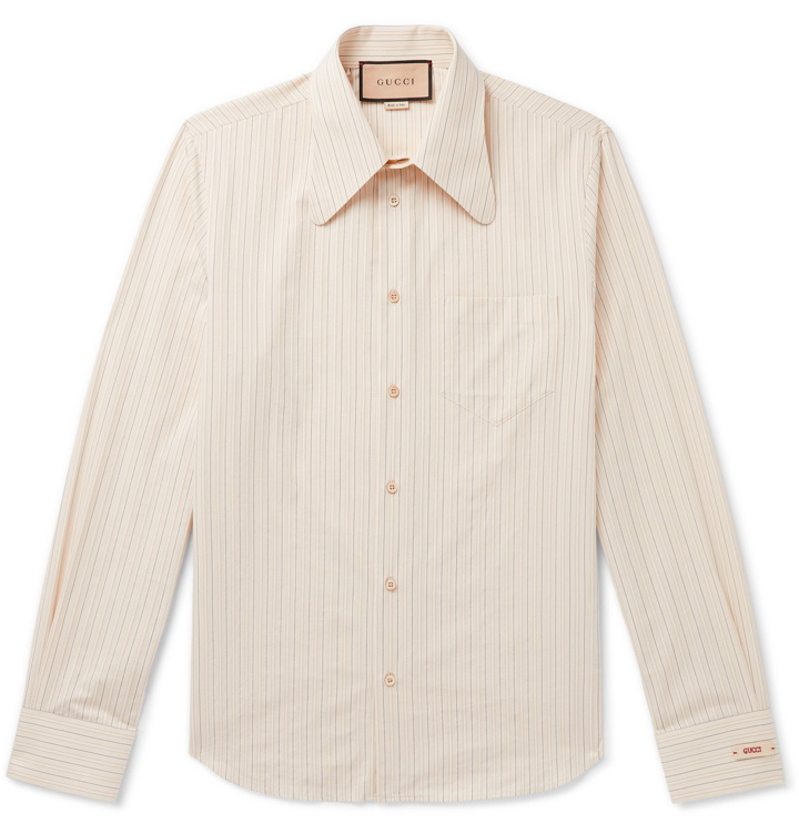 Photo: GUCCI - Slim-Fit Striped Washed-Cotton Shirt - Neutrals