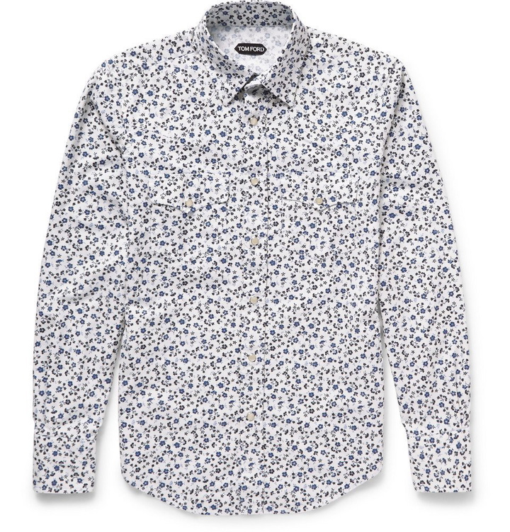 Photo: TOM FORD - Slim-Fit Floral-Print Cotton-Poplin Shirt - White