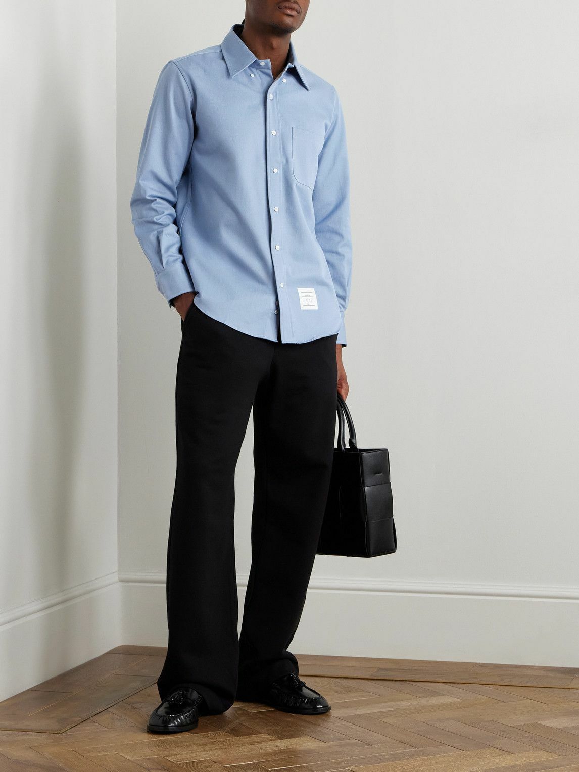Thom Browne - Button Down-Collar Logo-Appliquéd Cotton-Twill Shirt - Blue