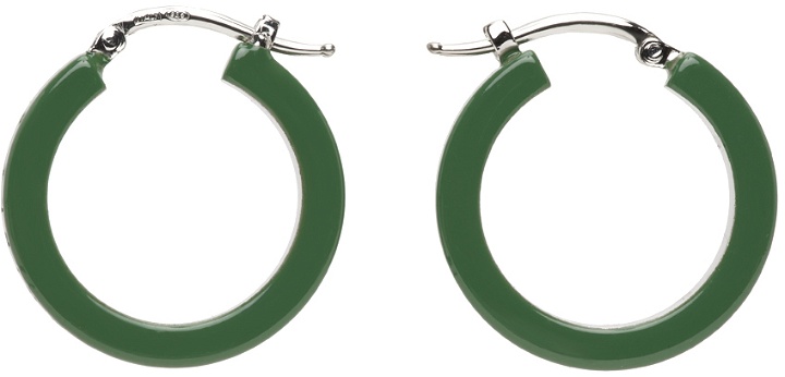 Photo: MM6 Maison Margiela Silver & Green Minimal Wire Hoop Earrings