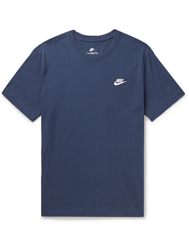 Photo: Nike - Sportswear Club Logo-Embroidered Cotton-Jersey T-Shirt - Blue