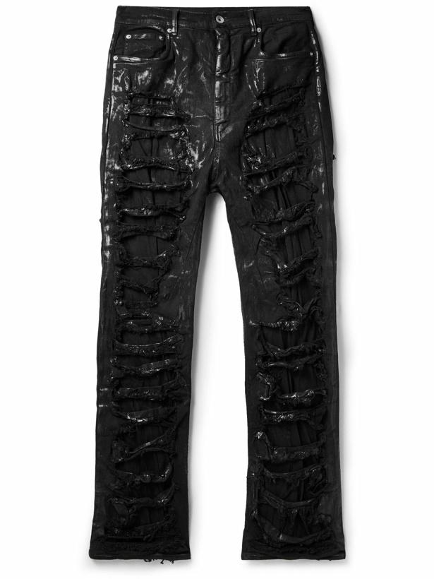 Photo: DRKSHDW by Rick Owens - Geth Slim-Fit Straight-Leg Distressed Metallic Jeans - Black