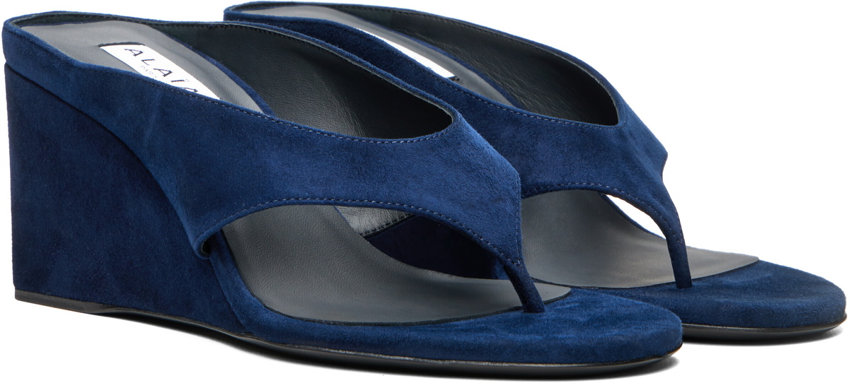 ALAÏA Navy Cube Thong Mule Heeled Sandals