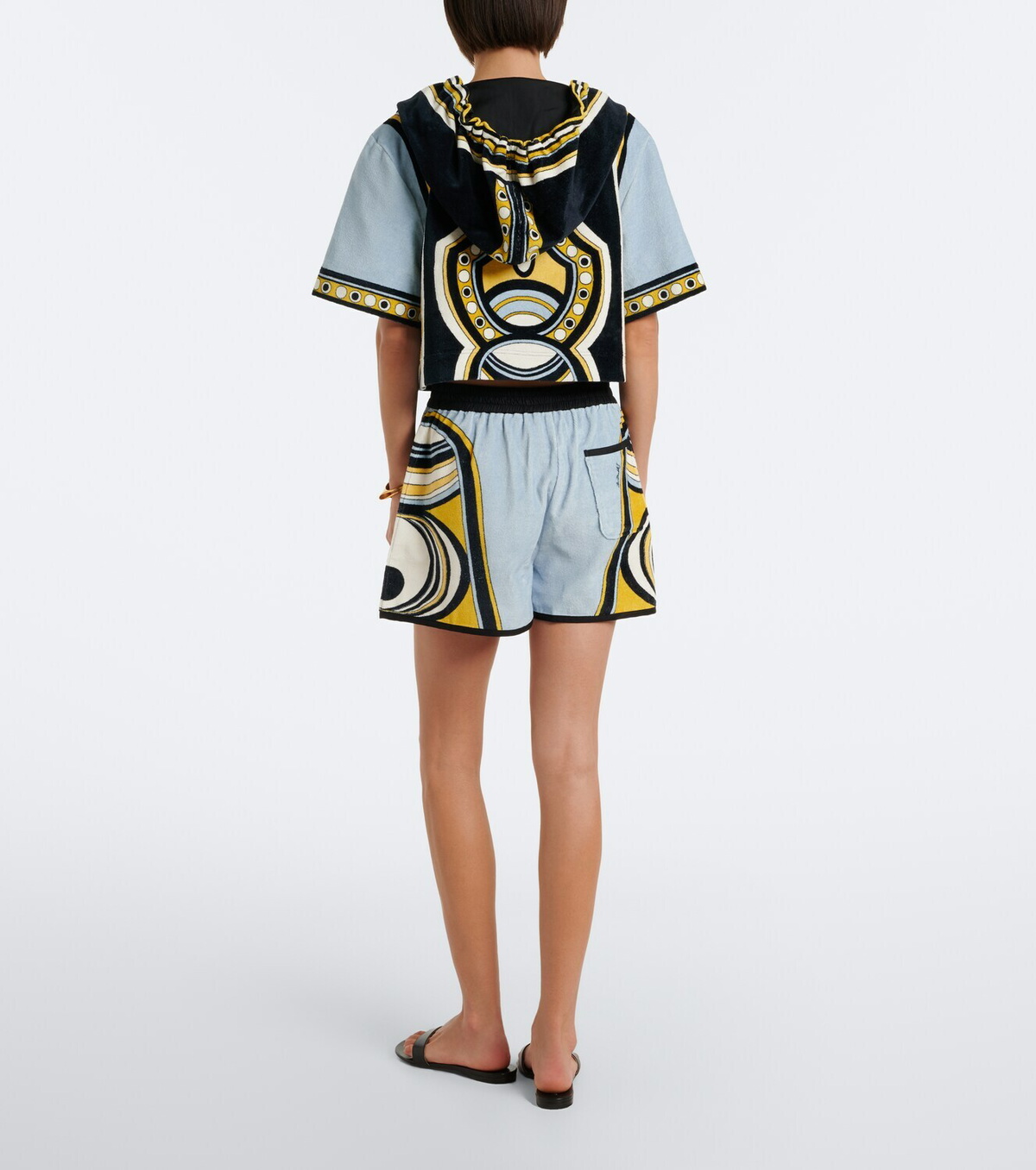 La DoubleJ Pull-up printed cotton terry shorts