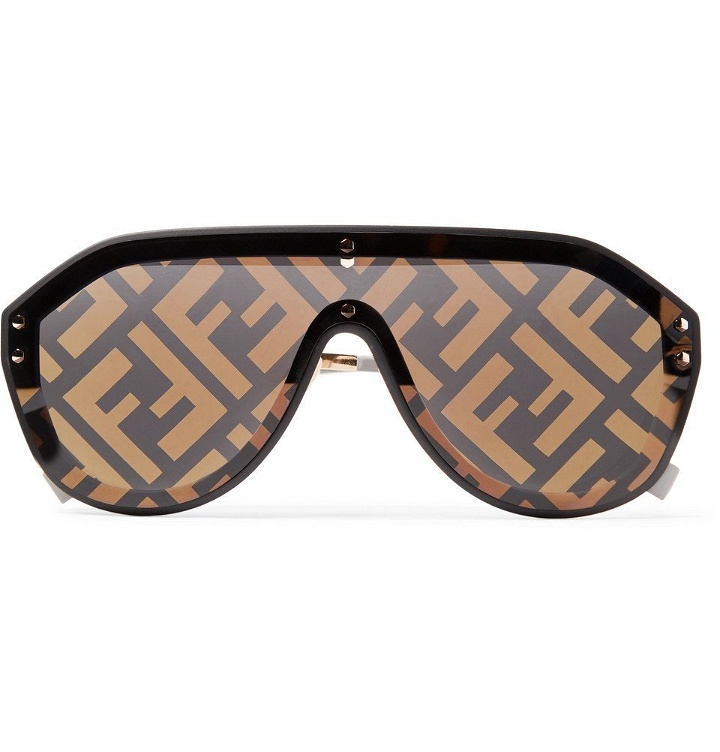 Photo: Fendi - Aviator-Style Rubber-Trimmed Gold-Tone Logo-Print Sunglasses - Brown