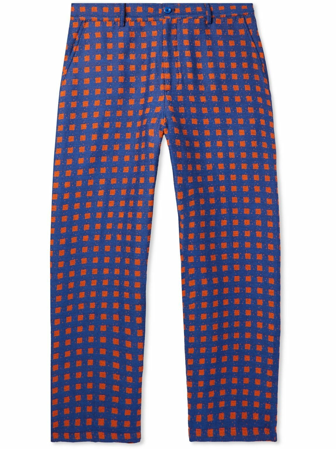 Photo: 4SDesigns - Straight-Leg Pleated Checked Tweed Trousers - Blue