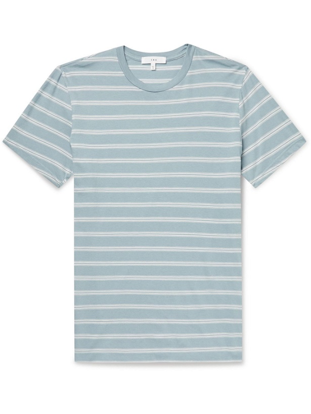 Photo: SAVE KHAKI UNITED - Garment-Dyed Striped Cotton-Blend Jersey T-Shirt - Blue