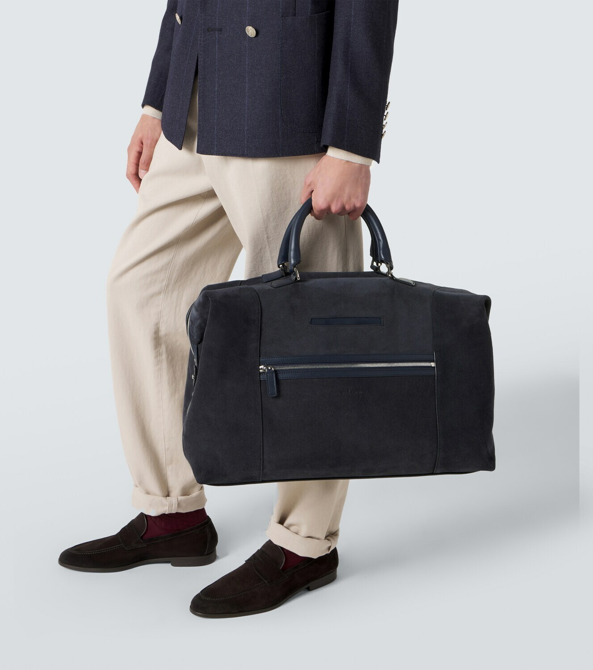 Kiton Leather-trimmed suede duffel bag