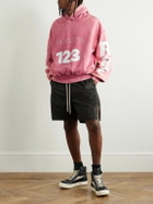RRR123 - USO-123 Logo-Print Embroidered Cotton-Jersey Hoodie - Pink