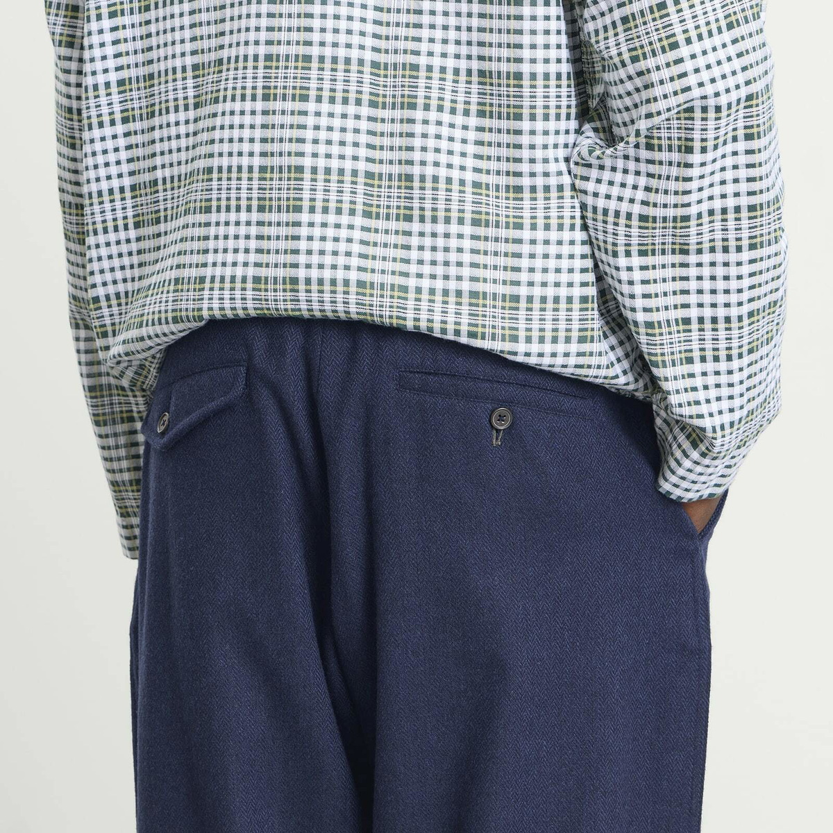 Universal Works Men's Wool Herringbone Pleated Track Pant in Navy