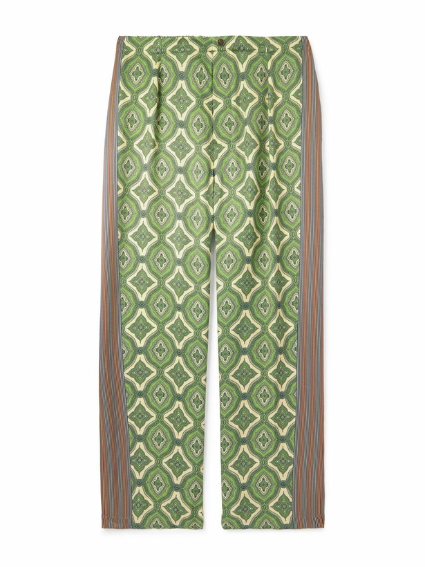 Photo: Etro - Harlequin Straight-Leg Pleated Striped Paisley-Print Satin-Twill Suit Trousers - Green