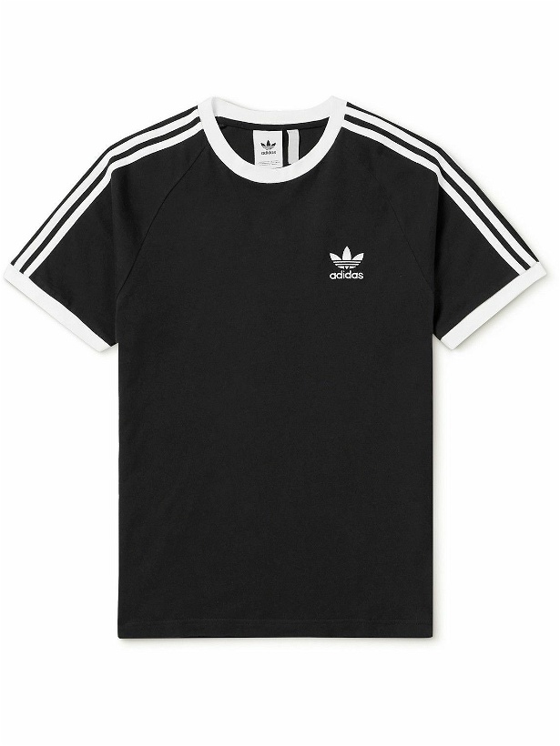 Photo: adidas Originals - Striped Logo-Embroidered Cotton-Jersey T-Shirt - Black