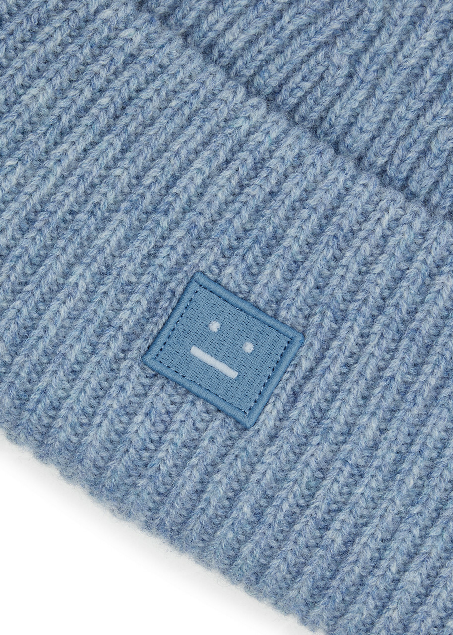 Acne Studios Logo Ribbed Wool Beanie - Light Blue - One Size  display picture 2