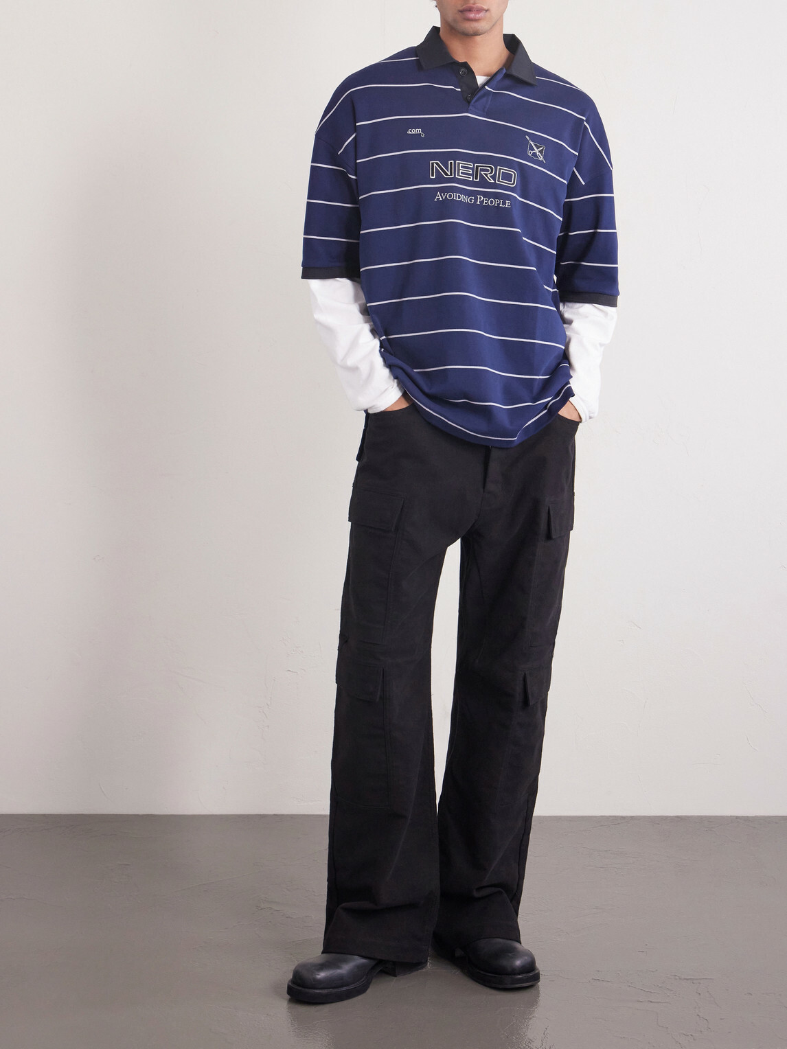 VETEMENTS - Nerd Embroidered Striped Cotton-Jersey Polo Shirt - Blue