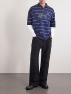VETEMENTS - Nerd Embroidered Striped Cotton-Jersey Polo Shirt - Blue
