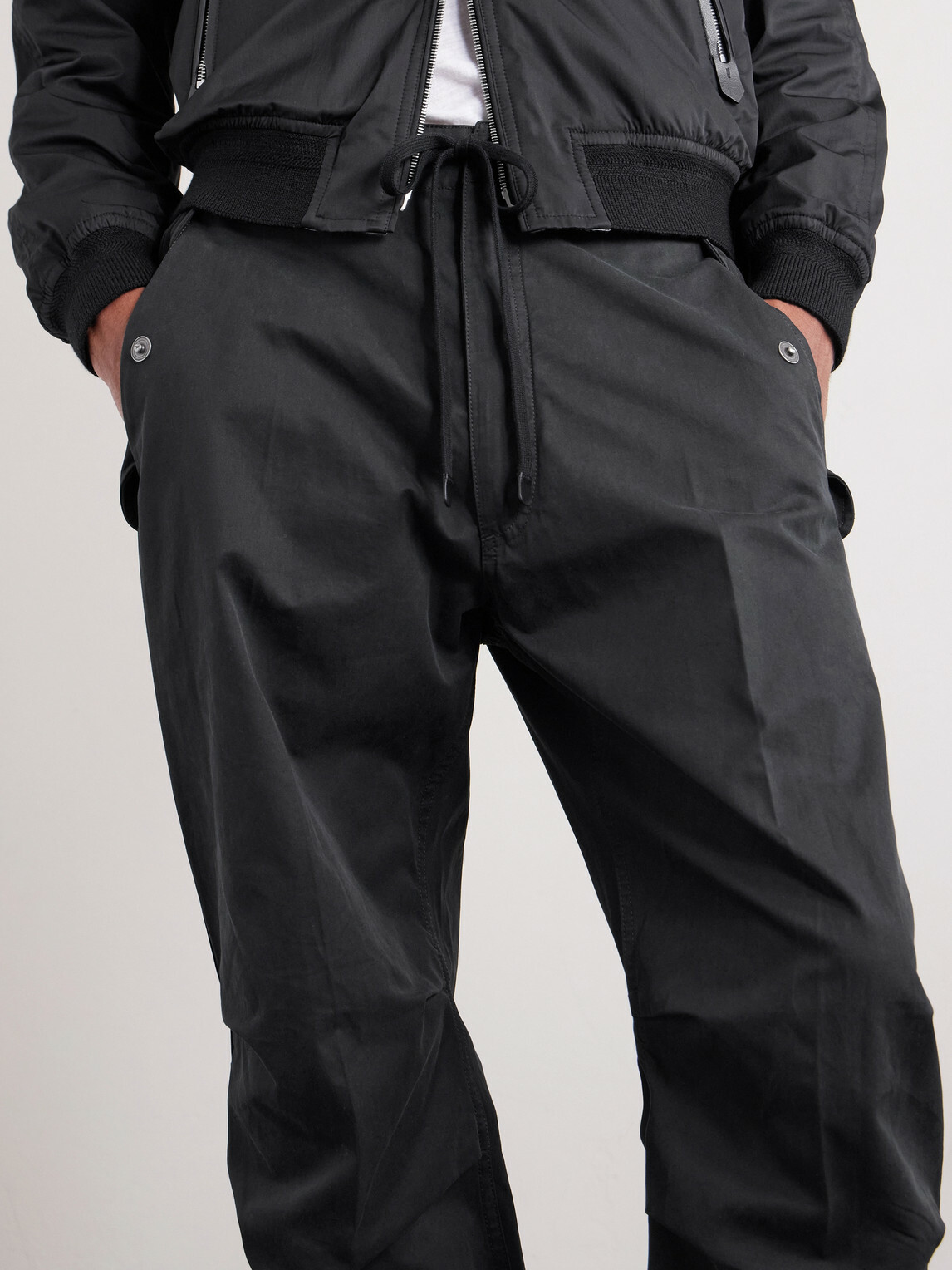 TOM FORD - Straight-Leg Cotton-Twill Drawstring Trousers - Black