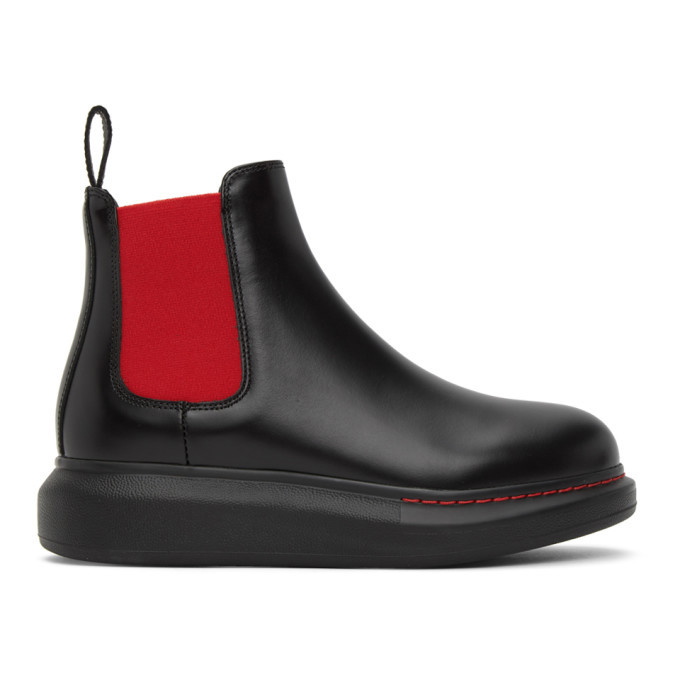 Photo: Alexander McQueen Black and Red Contrast Sole Hybrid Chelsea Boots