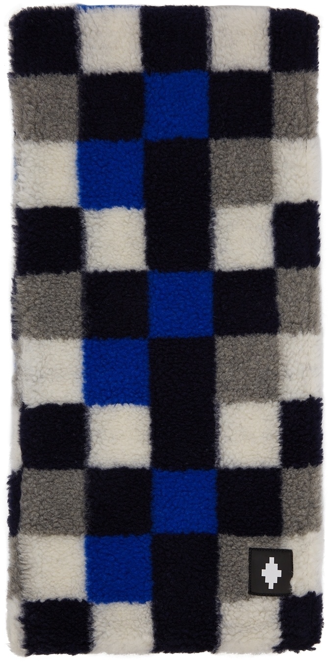 Marcelo Burlon County of Milan Blue & Grey Wool Checkerboard Scarf