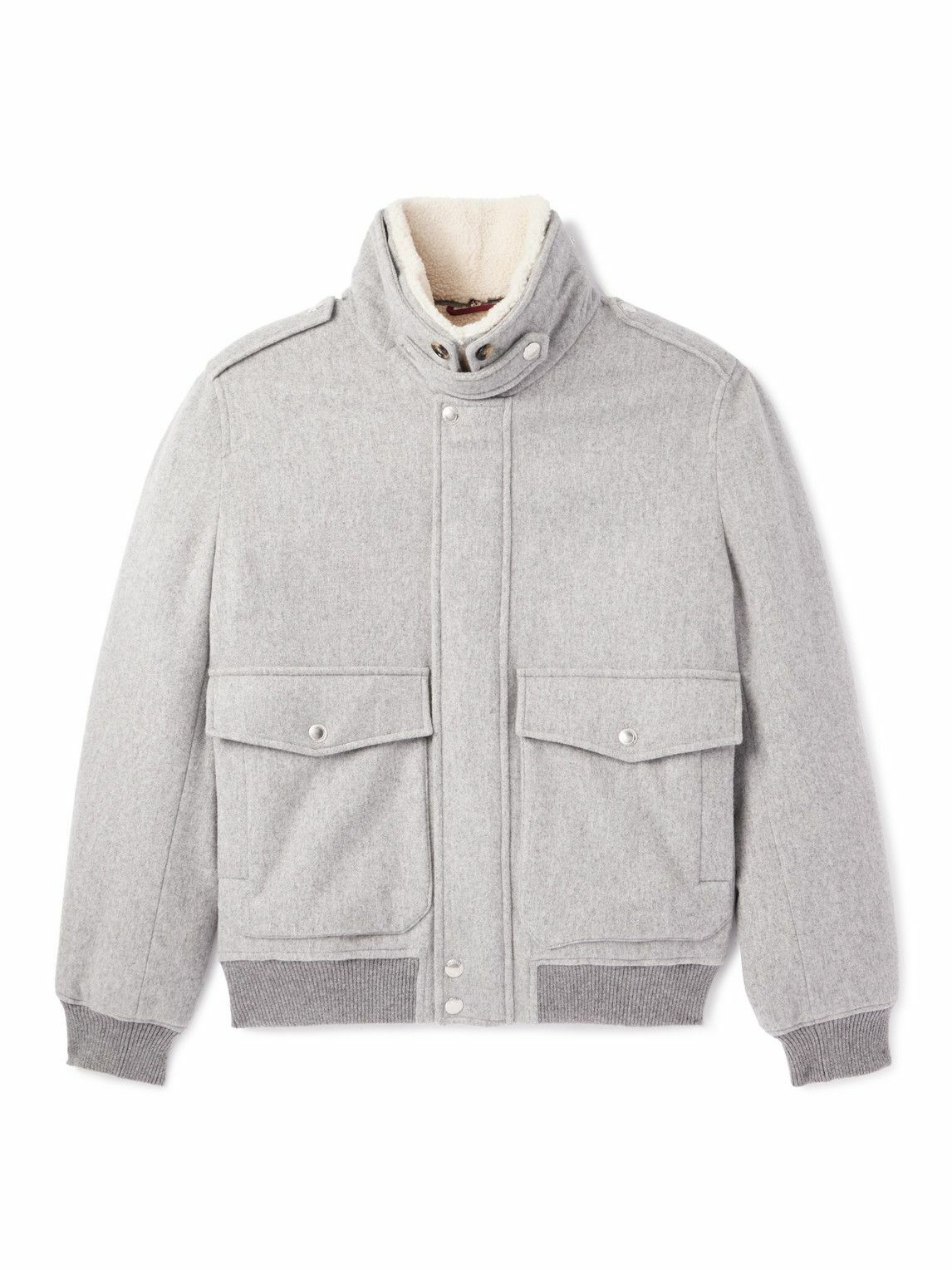 Photo: Brunello Cucinelli - Shearling-Trimmed Cashmere Bomber Jacket - Gray