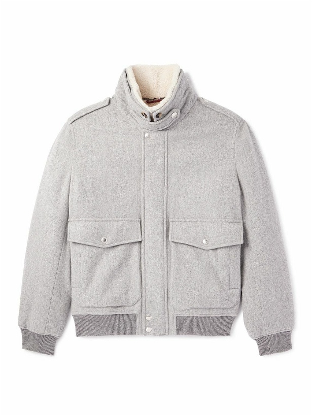 Photo: Brunello Cucinelli - Shearling-Trimmed Cashmere Bomber Jacket - Gray