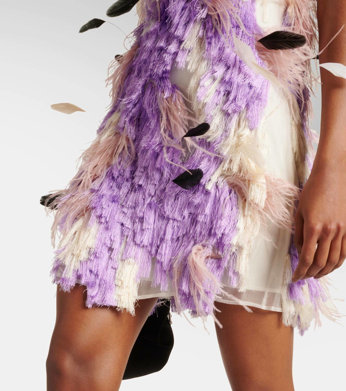Xu Zhi Feather-trimmed silk minidress