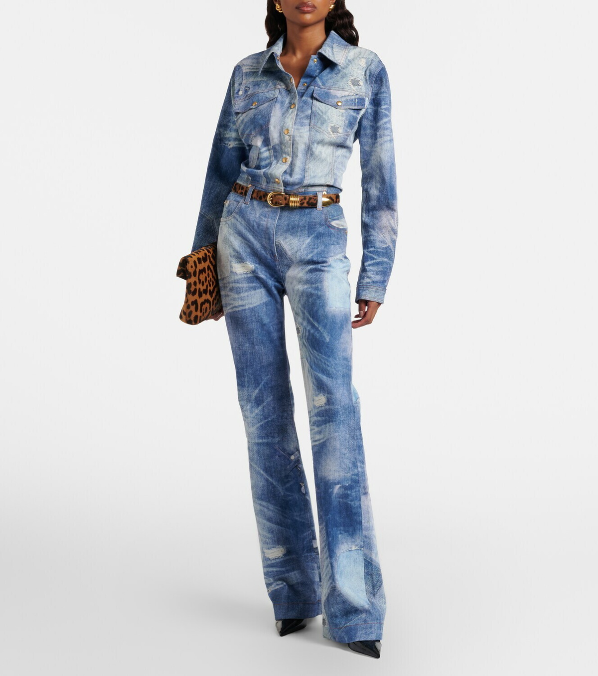 Roberto Cavalli Printed trompe l’œil denim jumpsuit
