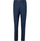 Brunello Cucinelli - Slim-Fit Tapered Pleated Linen, Wool and Silk-Blend Hopsack Suit Trousers - Blue