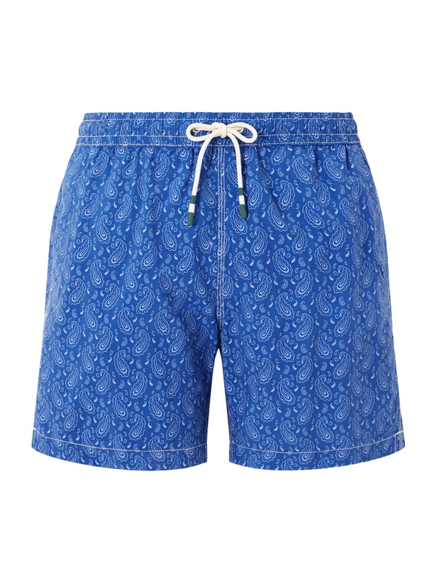Photo: Hartford - Straight-Leg Mid-Length Printed Swim Shorts - Blue