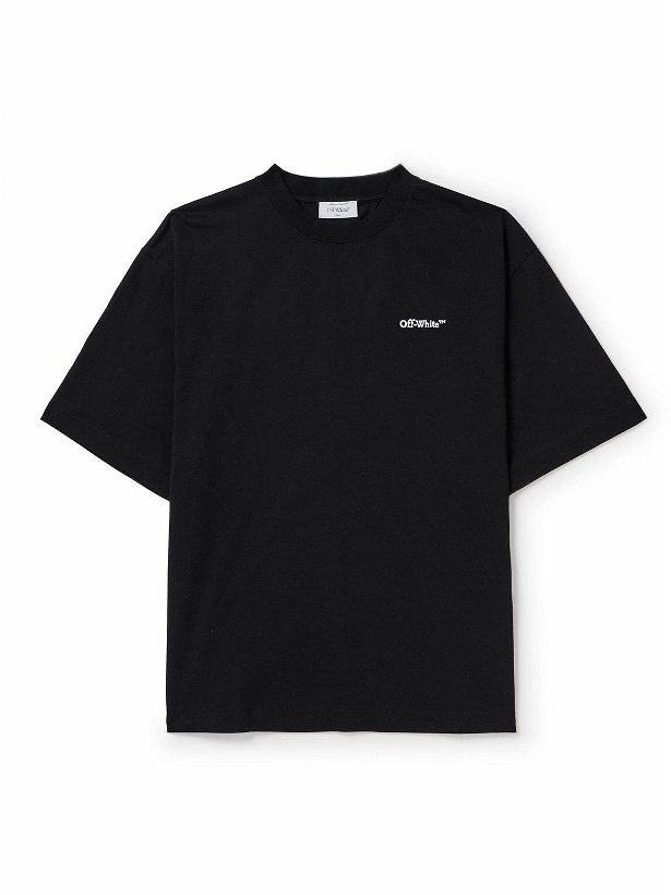 Photo: Off-White - Oversized Tattoo Arrow Logo-Embroidered Cotton-Jersey T-Shirt - Black