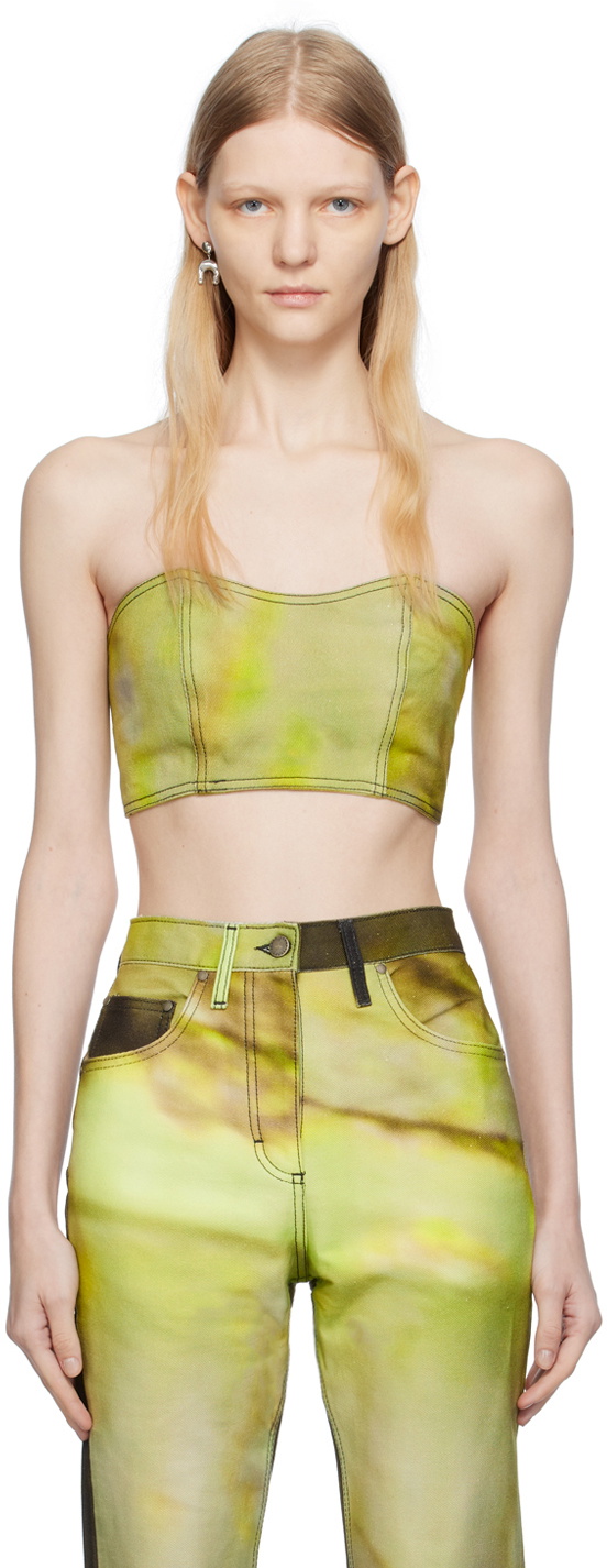 Serapis SSENSE Exclusive Green Denim Camisole