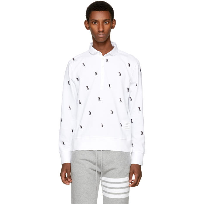 Photo: Thom Browne White Long Sleeve Penguin Collection Polo