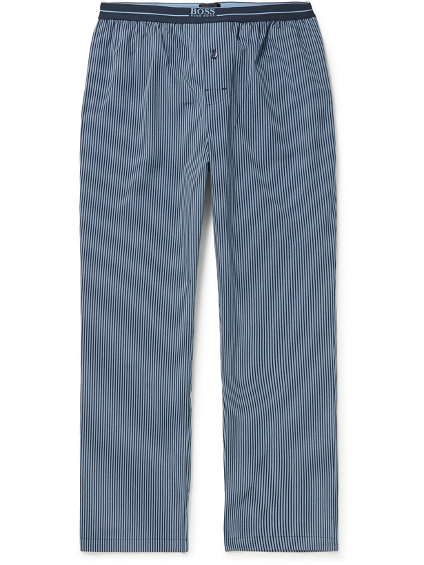 Photo: HUGO BOSS - Striped Cotton-Poplin Pyjama Trousers - Blue