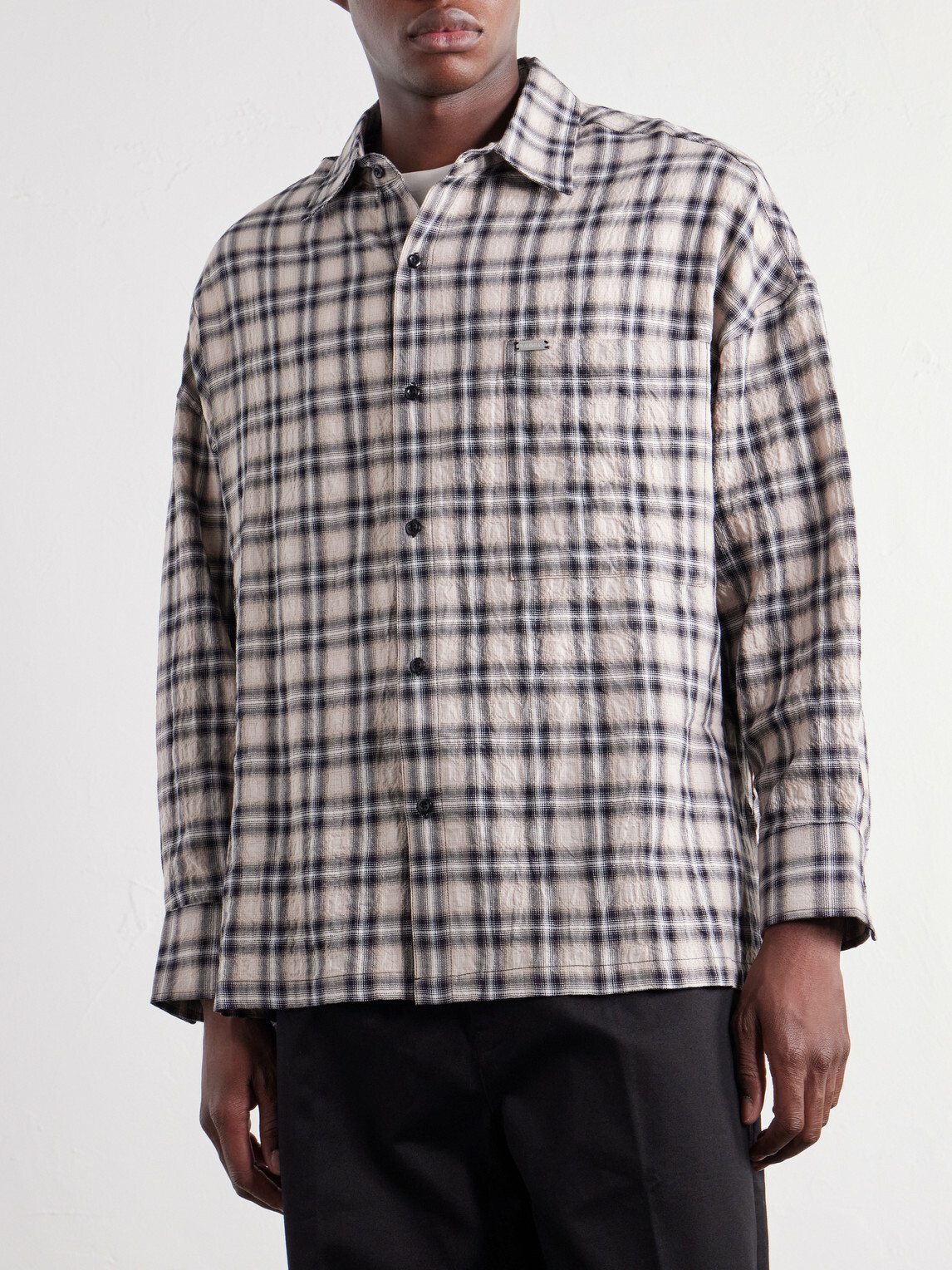 NAHMIAS - Checked Cotton-Blend Seersucker Shirt - Neutrals