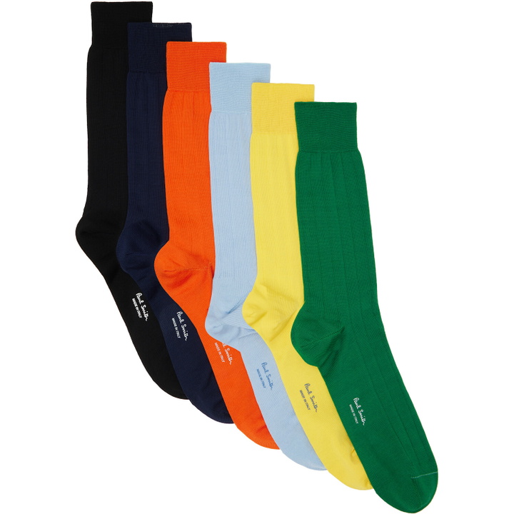 Photo: Paul Smith Six-Pack Multicolor Ribbed Socks