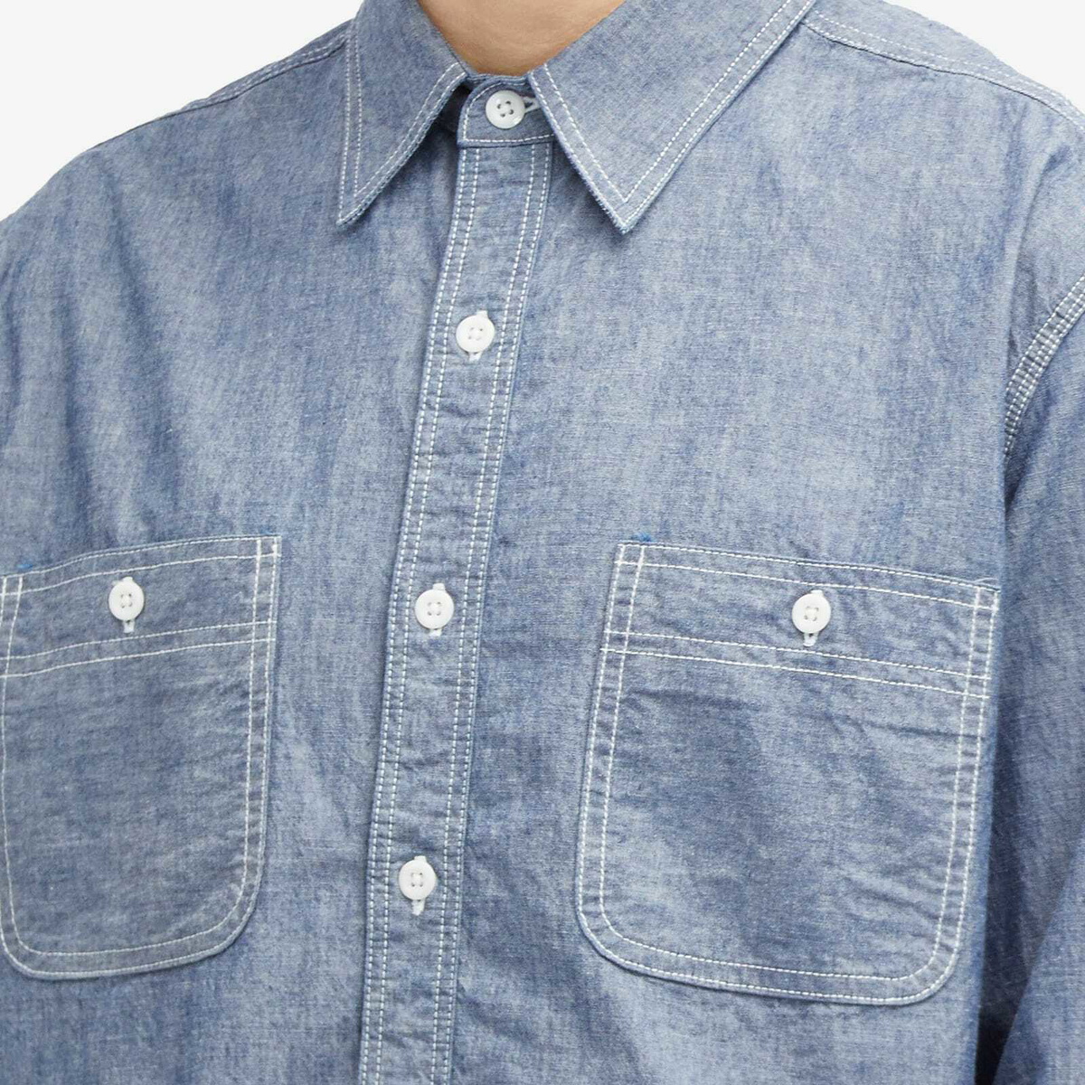 Beams Plus Men's Chambray Work Shirt in Blue Beams Plus