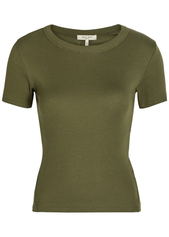 Photo: Rag & Bone Ribbed Stretch-cotton T-shirt Dark Green