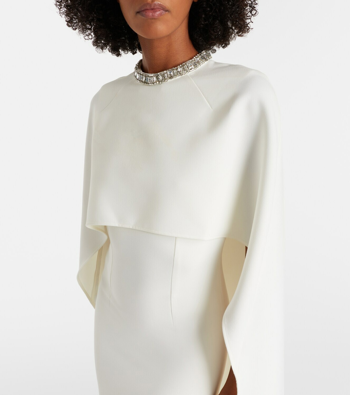 Roland Mouret Crystal-embellished caped crêpe gown